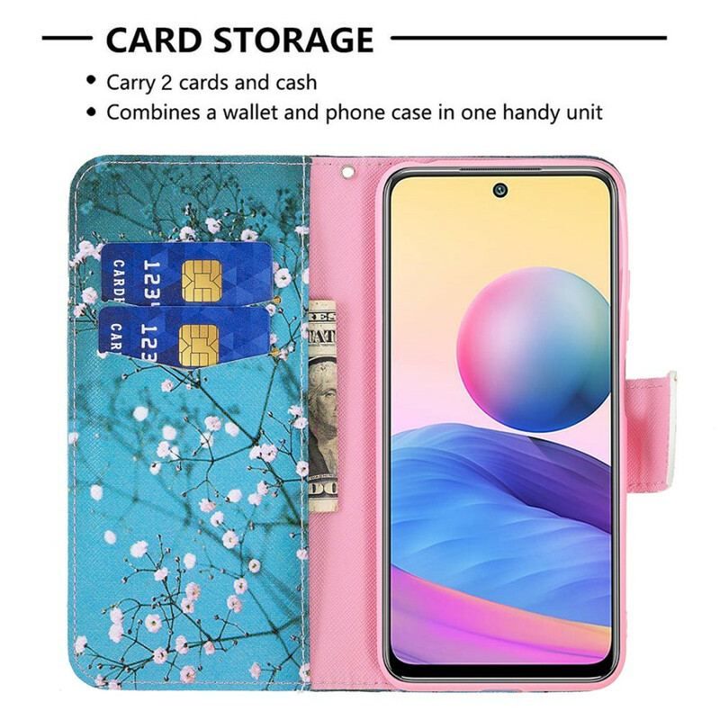 Læder Cover Xiaomi Redmi Note 10 5G Blomstrende Træ